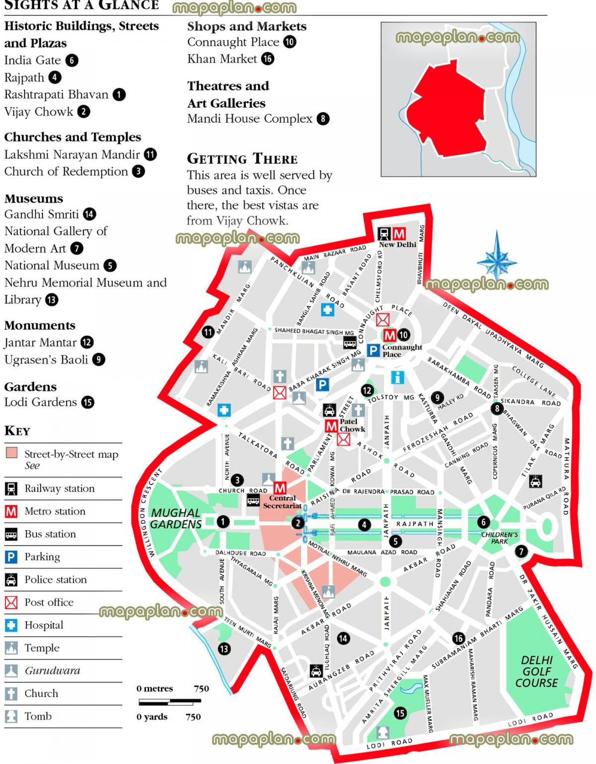 Mapa pieszych wycieczek po New Delhi